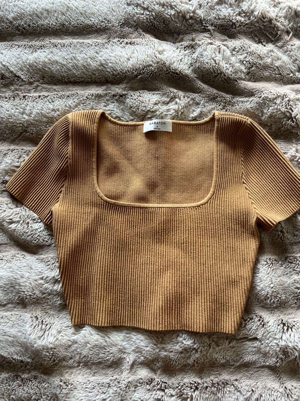 Aritzia Babaton Ribbed Square-Neck Crop Top - Camel